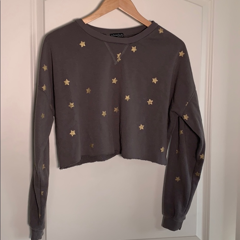 Gray cropped Sweater gold stars